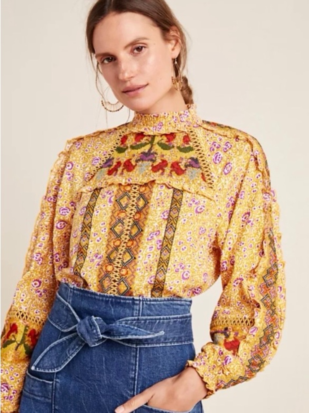 Anthropologie Maeve Goldie Embroidered Blouse Size 0